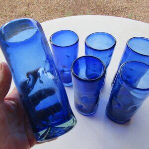 Vintage Blue BLENKO Blown Glass Tall Tumbler 6 Available